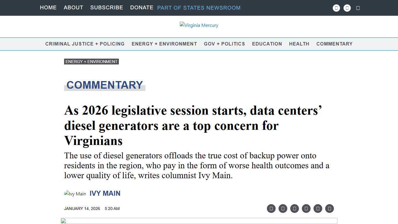 As 2026 legislative session starts, data centers’ diesel generators are a top concern for Virginians • Virginia Mercury